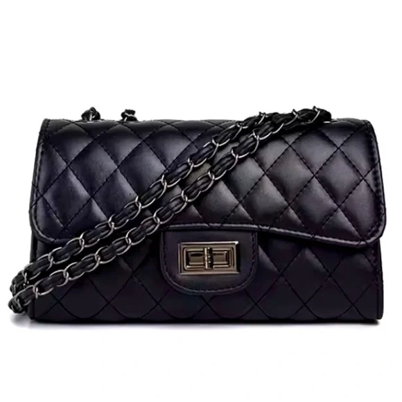 NWT Chanel-Like QUILTED BLACK METAL CROSSBODY - Picture 2 of 11
